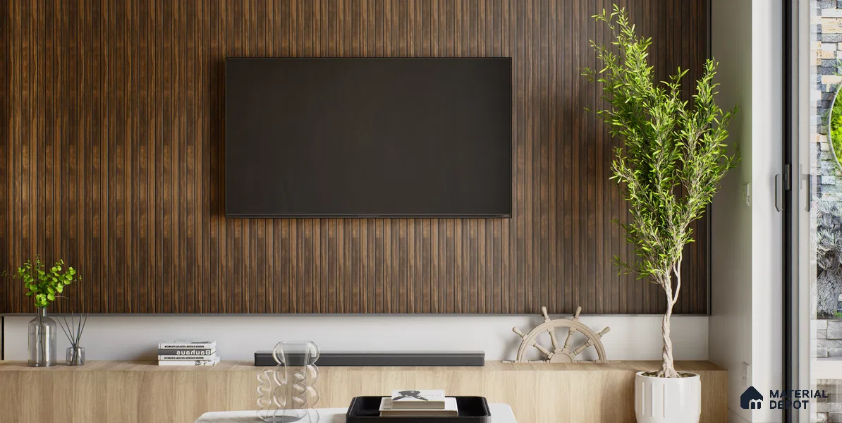 Brown Wooden Louver PN 00386 10 ft x 12 inch PVC Panel - 10 mm | Suitable for Feature Wall, TV Unit & Living Room | Width is Subjected to 5% Variation