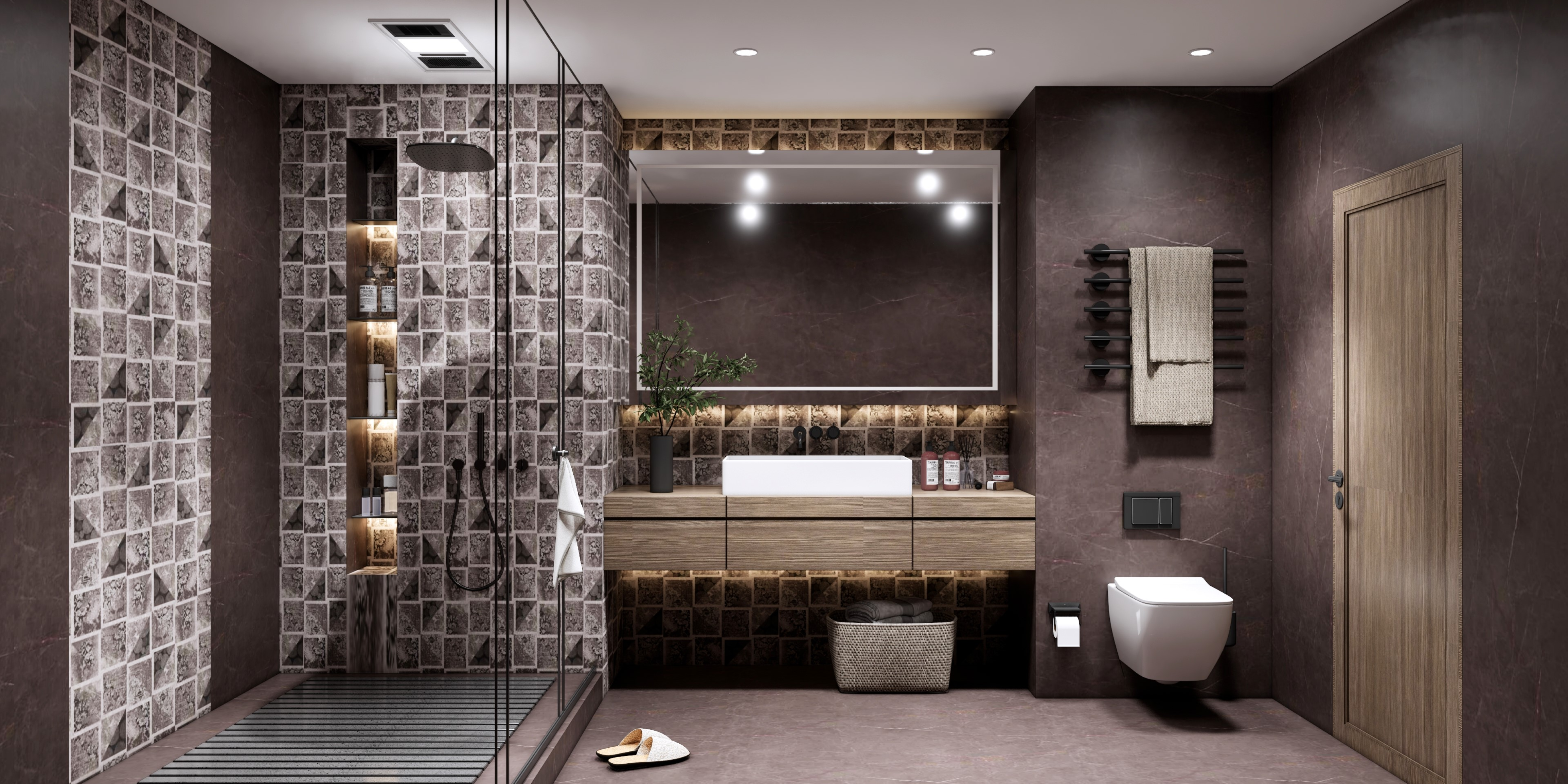 Highlighter Wall Tile TL 05612 C Gravier Subtle Choco Decor 2 ft x 4 ft Vitrified Rustic Carving Matte Finish - 9 mm | Suitable For Bathroom, Accent/Feature Wall, Balcony