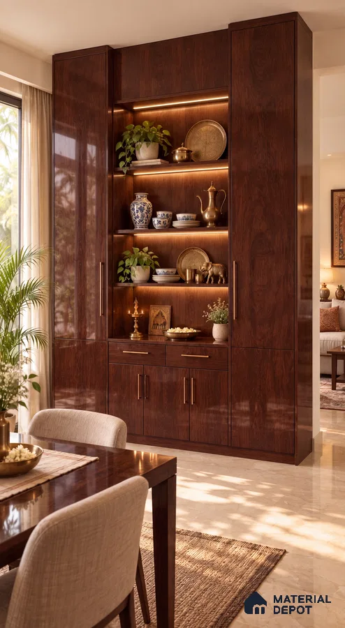 Dining Room Crockery Unit with Glossy Rosewood-Look Laminate