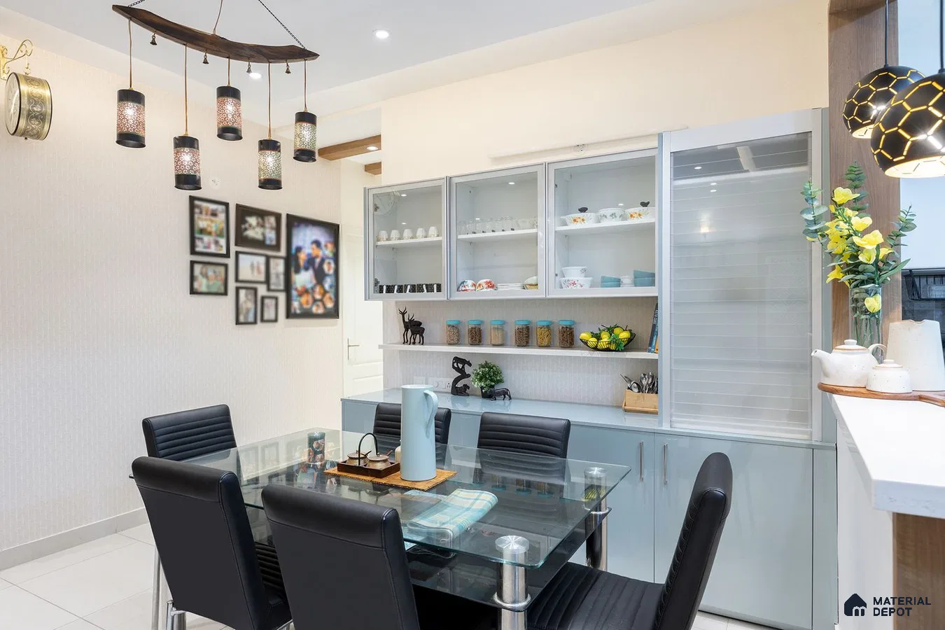 Elegant dining room with black chairs