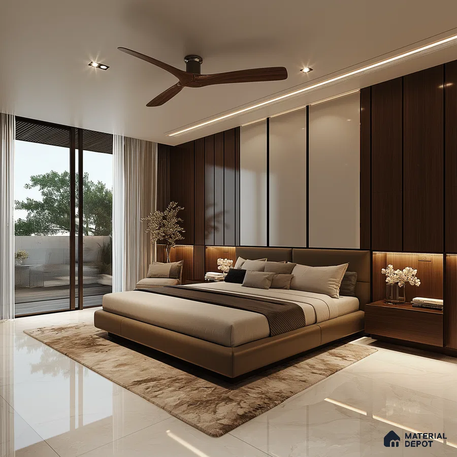 Dramatic Modern Bedroom Design with Winter Wonderland View Assetz Marq 3.0 Whitefield | Material Depot