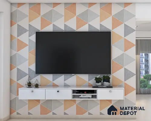 Chic TV Unit with Abstract Wallpaper