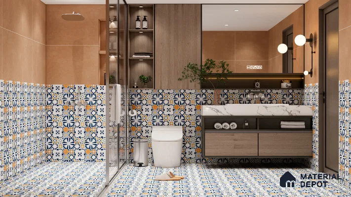 Earthy & Eclectic Bathroom with Moroccan-Inspired Tilework | Material Depot