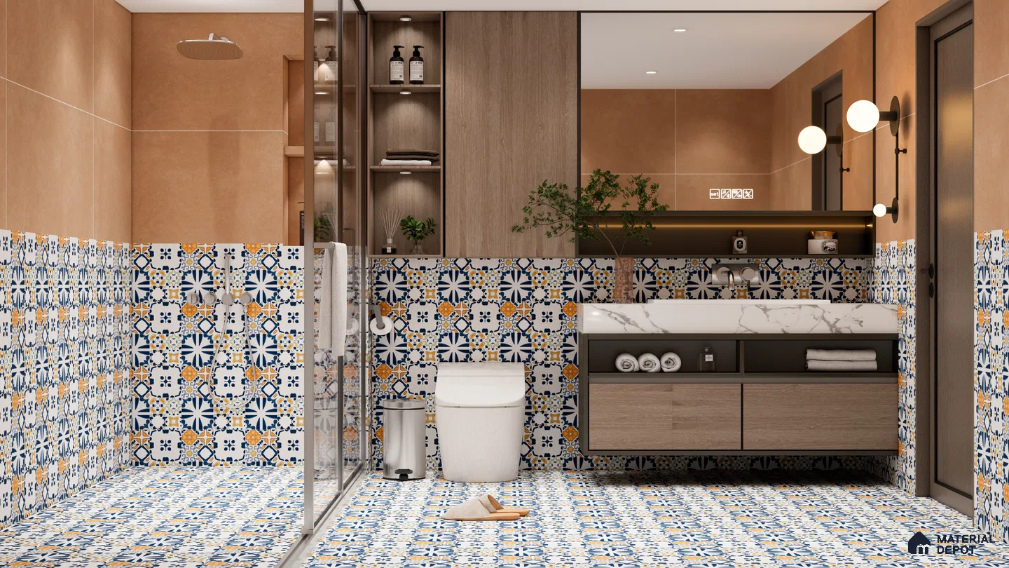Earthy & Eclectic Bathroom with Moroccan-Inspired Tilework | Material Depot