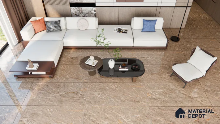 Earthy Brown Glossy Marble Tiles for a Cozy & Sophisticated Living Room | Material Depot