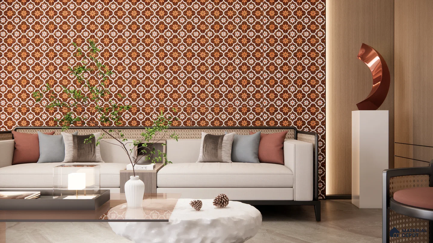 Earthy Floral Charm in a Warm Living Room | Material Depot