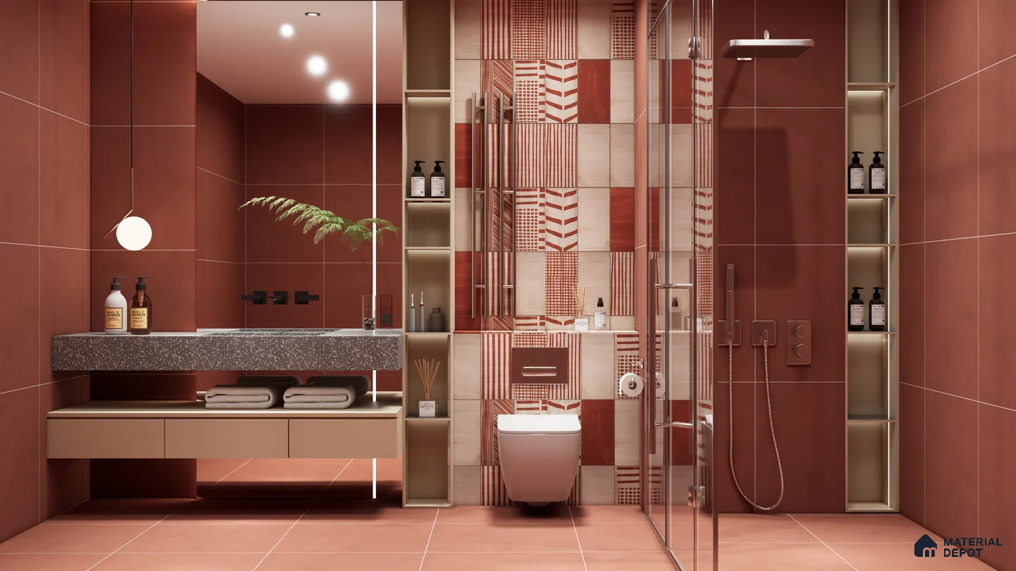 Earthy Geometric Elegance in a Modern Bathroom | Material Depot