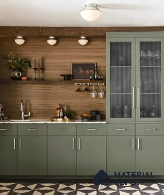 Earthy Green and Wood Accent Kitchen with Modern Touches | Material Depot