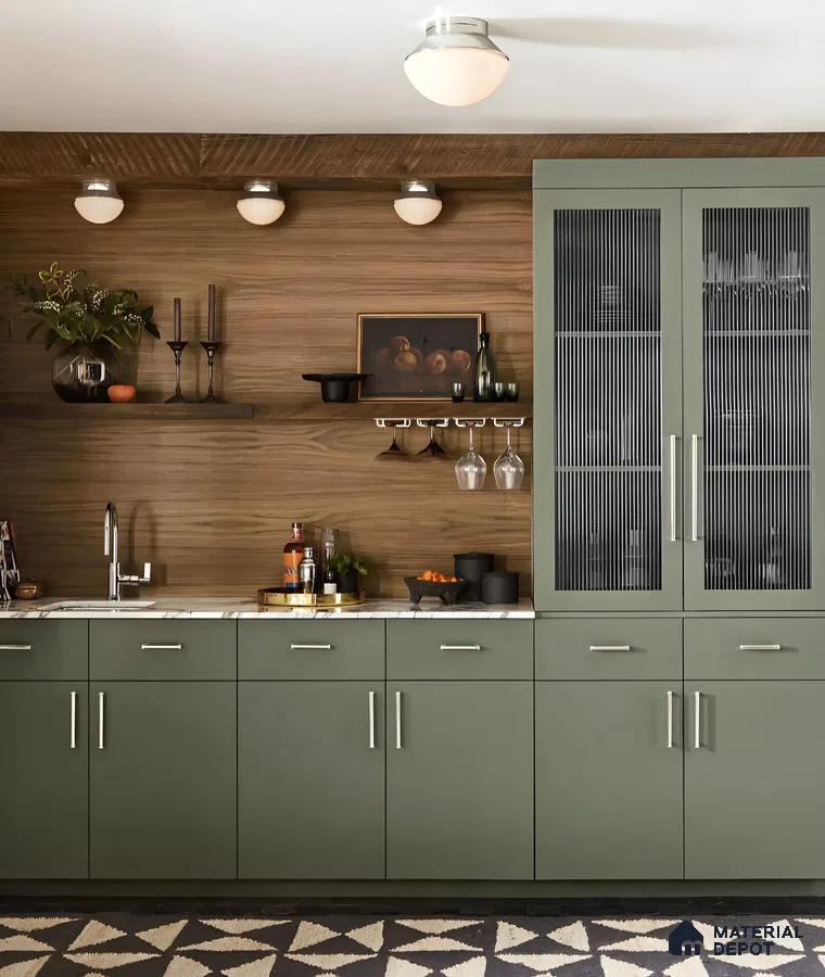 Earthy Green and Wood Accent Kitchen with Modern Touches | Material Depot