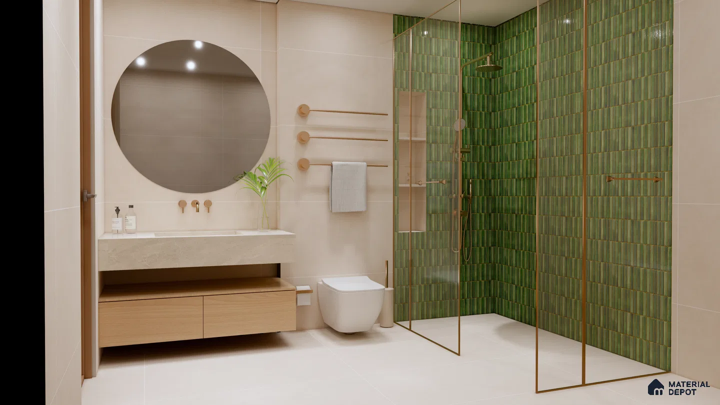 Earthy Green Fluted Tiles for a Spa-Like Bathroom Retreat | Material Depot