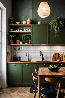 Earthy Green Kitchen with Abundant Greenery | Material Depot
