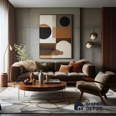 Earthy Modern Living Room with Geometric Wall Art | Material Depot