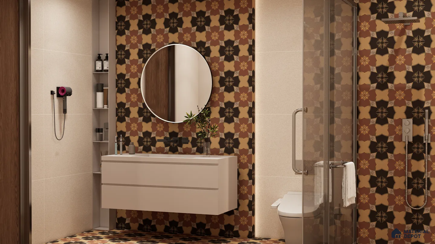 Earthy Moroccan Tile Bathroom with Deep Tones | Material Depot