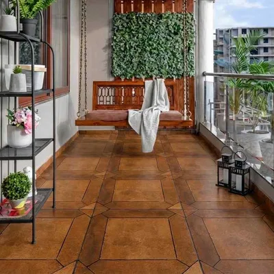 Closeup application image of Earthy Terracotta Floor Balcony Tiles