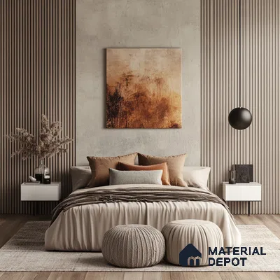 Earthy Tone Bedroom with Fluted Wall Accents and Cozy Decor | Material Depot