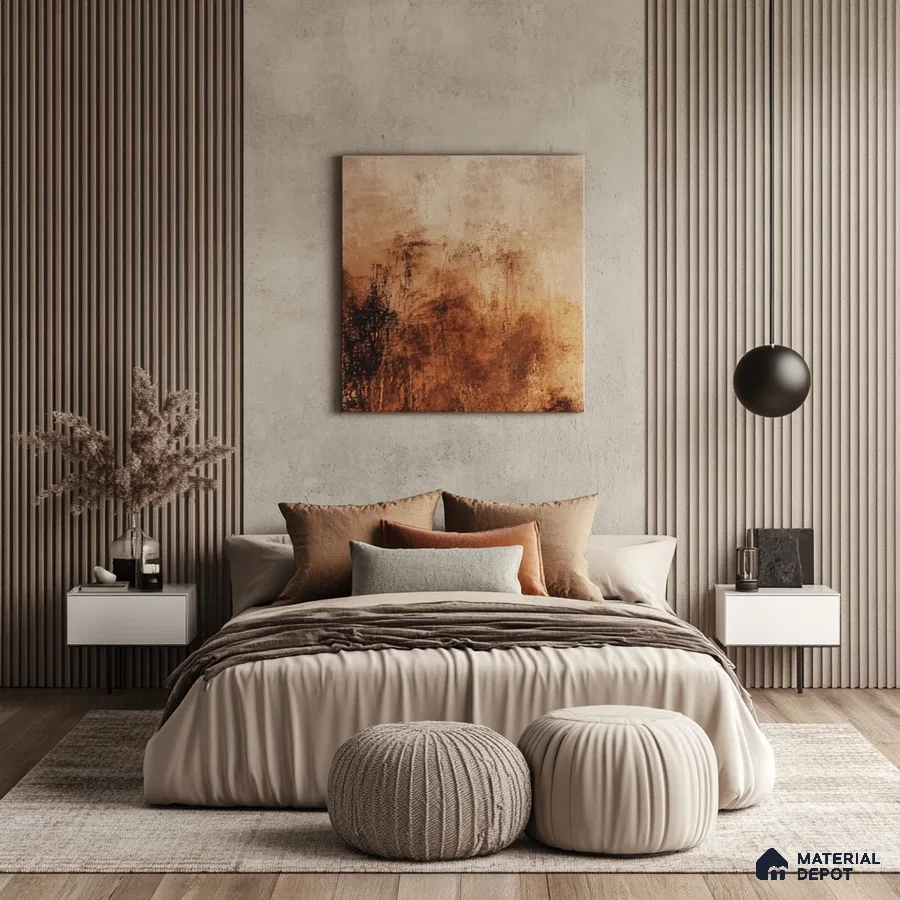 Earthy Tone Bedroom with Fluted Wall Accents and Cozy Decor | Material Depot