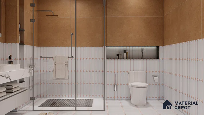 Earthy Toned Bathroom with Moroccan Patterned Tiles | Material Depot