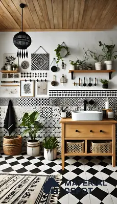 Eclectic Bathroom with Black and White Tiles | Material Depot