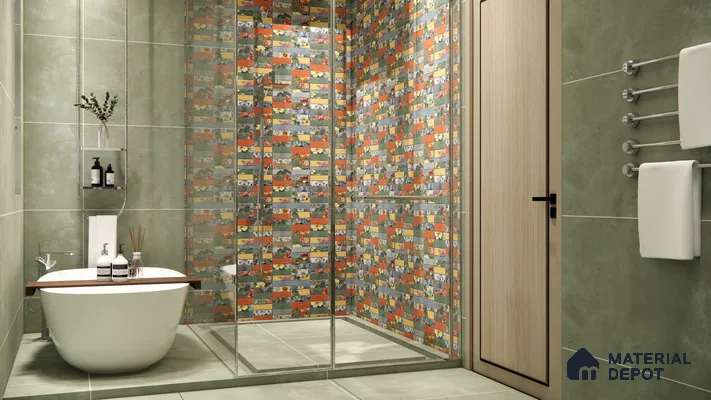 Eclectic Kitkat Print Tiles in a Playful Modern Bathroom | Material Depot