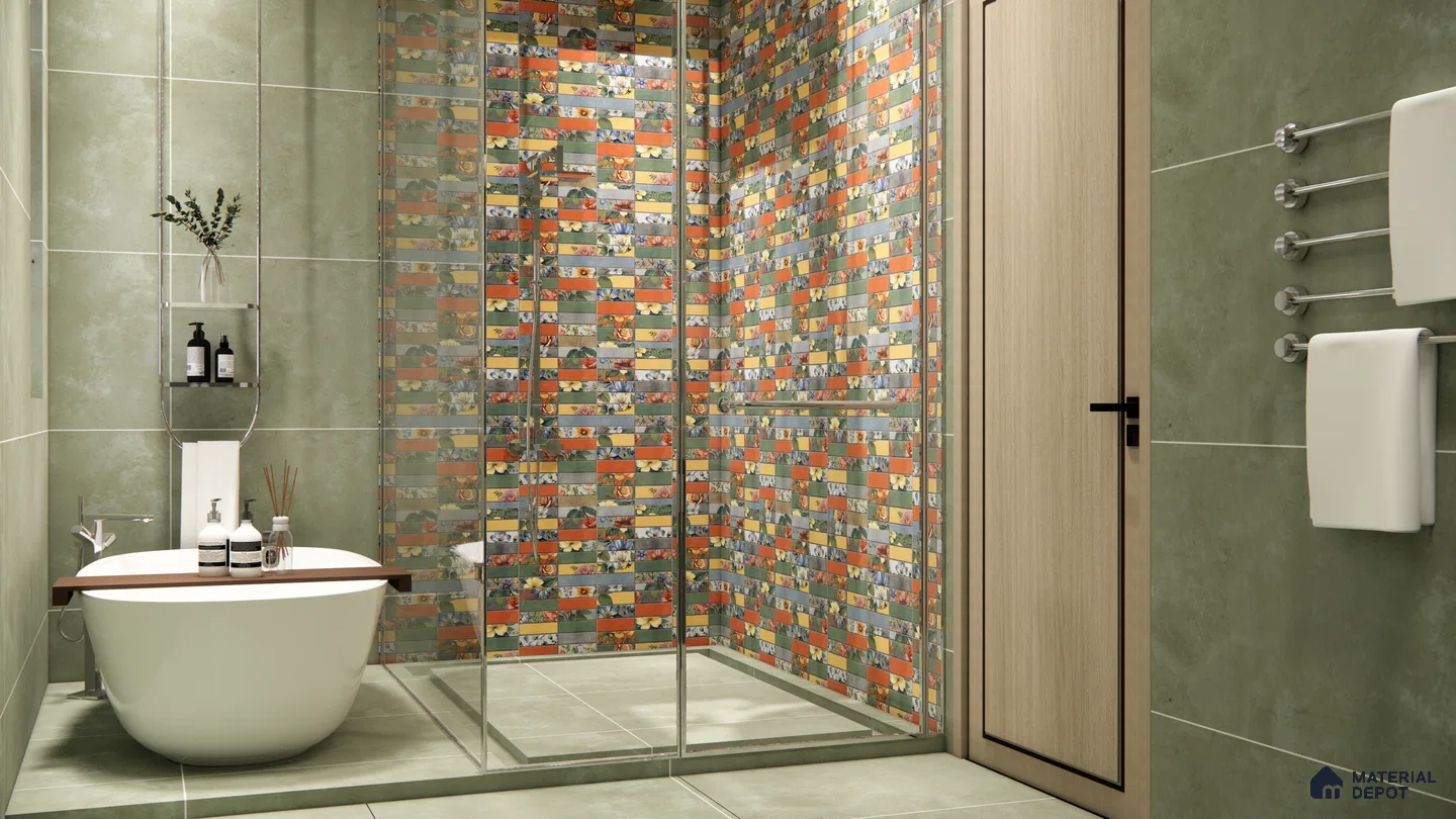 Eclectic Kitkat Print Tiles in a Playful Modern Bathroom | Material Depot