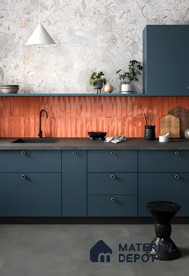Eclectic Modern Kitchen with Bold Backsplash and Floral Accent Wall | Material Depot