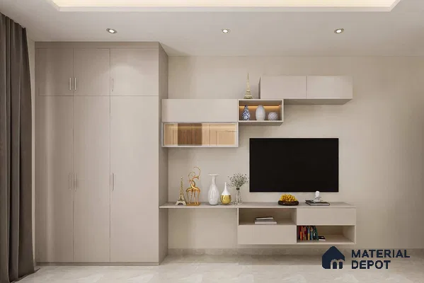 Chic Beige TV Unit: Effortless Elegance & Ample Storage