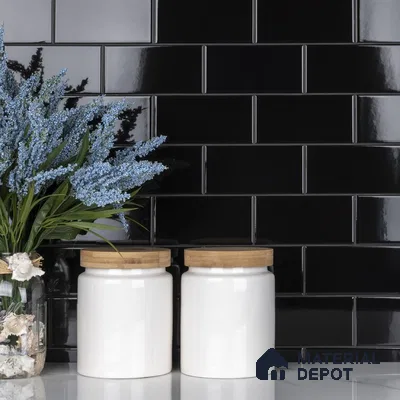Elegance in Monochrome Black Wall Tiles and White Quartz Kitchen | Material Depot