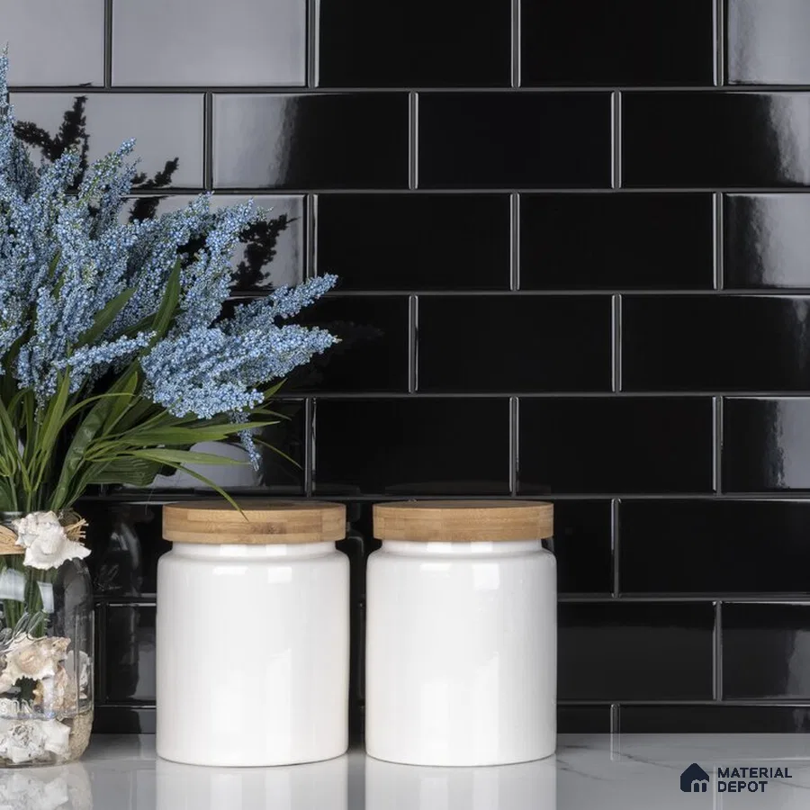 Elegance in Monochrome Black Wall Tiles and White Quartz Kitchen | Material Depot