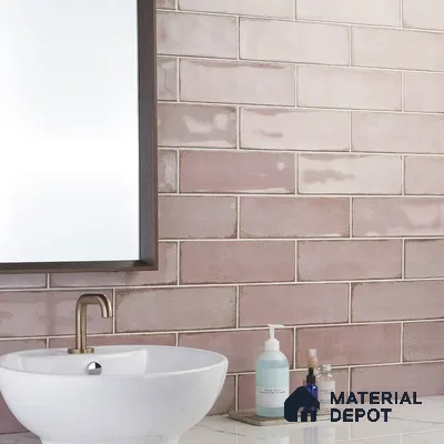 Elegance in Pink Reflective Tiles and White Serenity in Bathroom | Material Depot