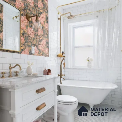 Elegance in White and Gold Marble-Clad Luxury Bathroom Retreat | Material Depot