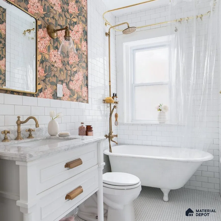 Elegance in White and Gold Marble-Clad Luxury Bathroom Retreat | Material Depot