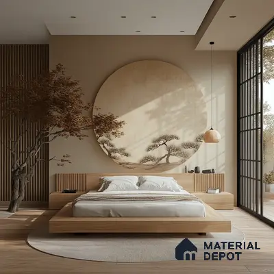 Elegant and Modern Bedroom Design with Circular Wall Painting Prestige Southern Star Begur Road | Material Depot