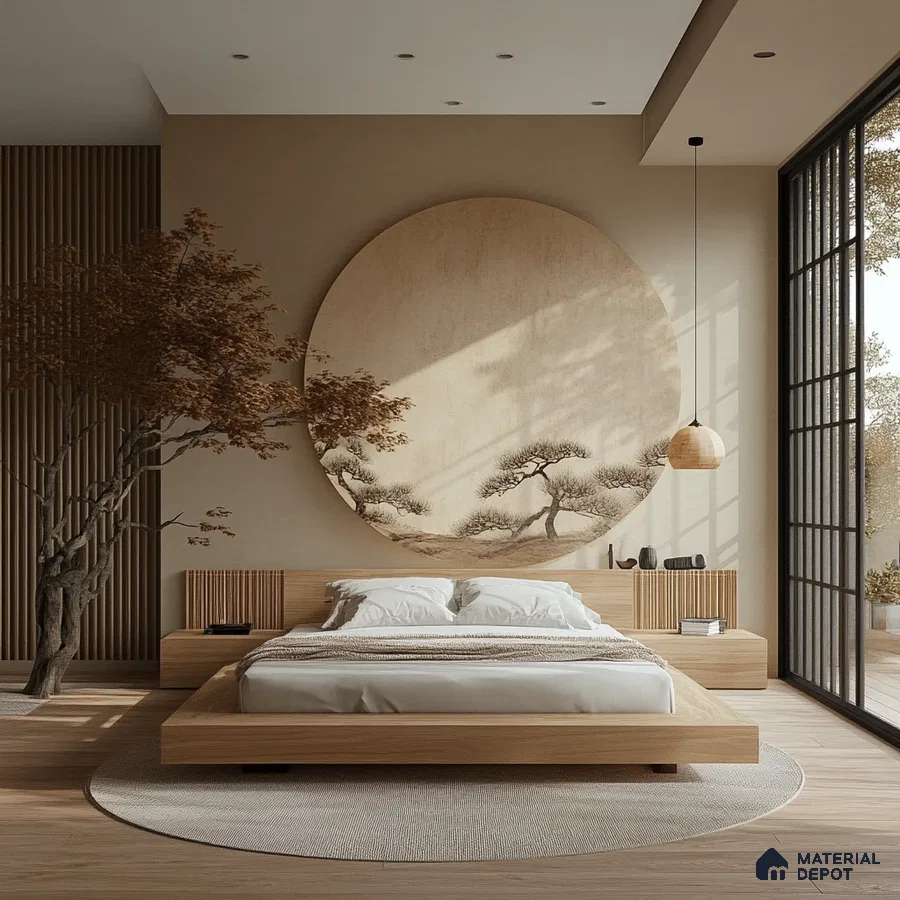 Elegant and Modern Bedroom Design with Circular Wall Painting Prestige Southern Star Begur Road | Material Depot