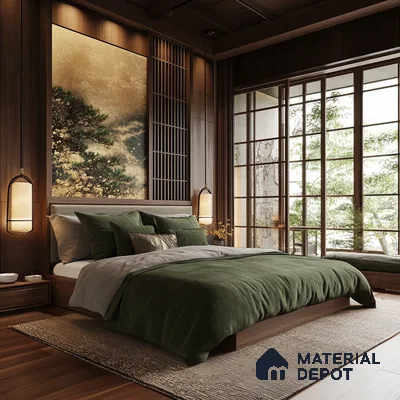Elegant and Modern Bedroom Design with Square Wall Feature and Warm Natural Light Prestige Serenity Shores Whitefield | Material Depot