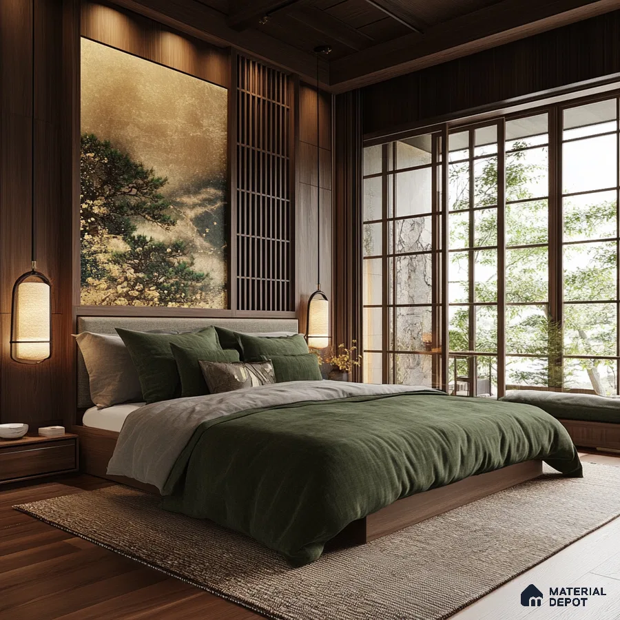 Elegant and Modern Bedroom Design with Square Wall Feature and Warm Natural Light Prestige Serenity Shores Whitefield | Material Depot