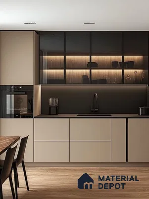 Elegant and Understated Kitchen Design: Fusion of Neutral Tones and Ambient Lighting | Material Depot