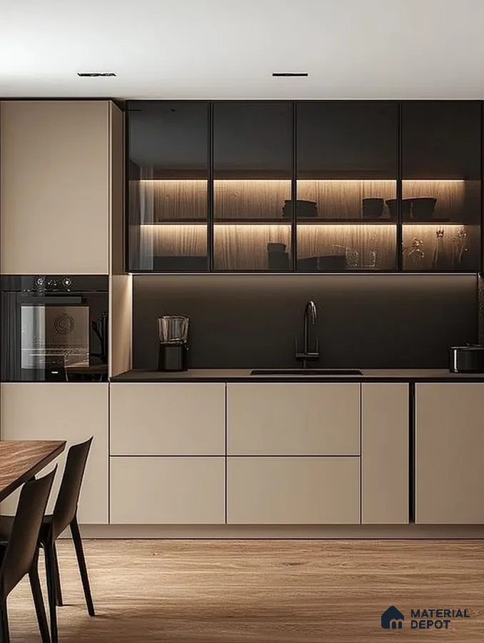 Elegant and Understated Kitchen Design: Fusion of Neutral Tones and Ambient Lighting | Material Depot