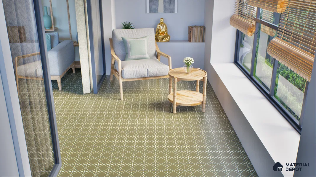 TL 03342 Fontana Green 2 ft x 2 ft Carving Matte Finish Vitrified Tile - 9 mm | Please Expect a Slight Variation of Pattern | Suitable For Kitchen, Balcony, Dining Area