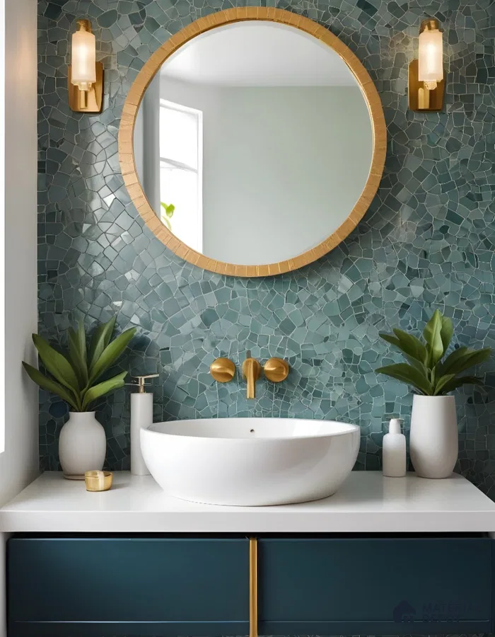 Elegant Bathroom Design Showcasing a Mosaic Accent Wall with Modern Fixtures and Stylish Accessories | Material Depot