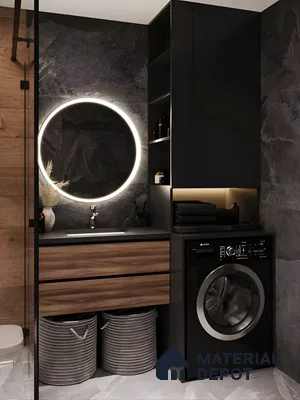 Elegant Bathroom Design With Dark Stone Wall | Material Depot