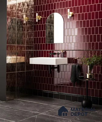 Elegant Bathroom Design with Rich Burgundy Tiles and Modern Fixtures | Material Depot
