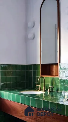 Elegant Bathroom Featuring Lush Green Tiles and Minimalist Design Elements | Material Depot