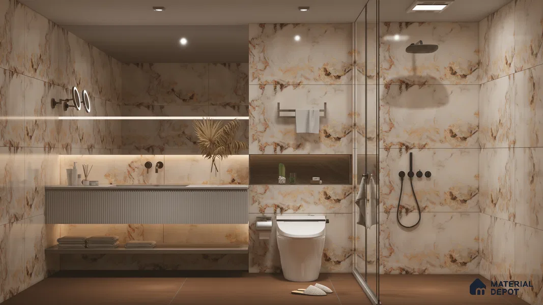 Marble Floor & Wall Tile TL 05585 Brown Olga 4 ft x 2 ft - Vitrified Glossy Finish -9 mm | Suitable for Living Room, Bedroom & Bathroom