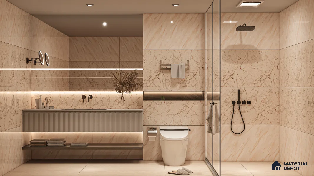 Budget Friendly Marble Floor & Wall Tile Value For Money TL 05597 Crema Arenado 4 ft x 2 ft - Vitrified Glossy Finish -9 mm | 3 Random Design | Suitable for Living Room, Bedroom & Bathroom