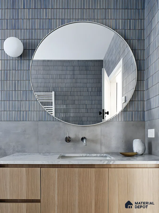 Elegant Bathroom with Blue Subway Tiles | Material Depot