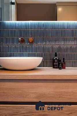 Elegant Bathroom with Blue Subway Tiles | Material Depot