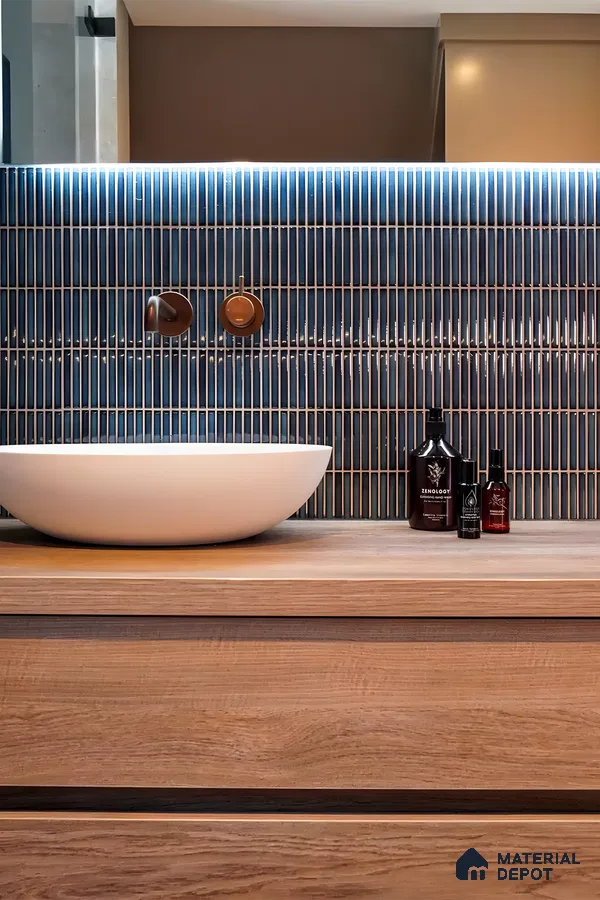 Elegant Bathroom with Blue Subway Tiles | Material Depot