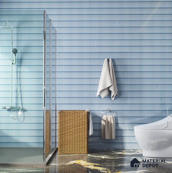 Faux Subway Wall Tile TL 04691 F Vertiline Kitkat Solara Bright Blue 2 ft x 1 ft Ceramic Glossy Finish - 9 mm | Suitable For Kitchen, Bathroom Walls and Backsplashes | Please Expect a Slight Variation of Pattern