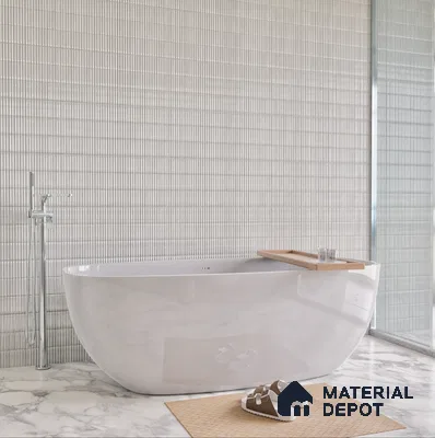 Elegant Bathroom with Freestanding Tub and Textured Tiles | Material Depot
