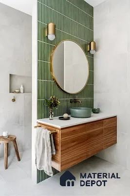 Elegant Bathroom with Green Subway Tiles | Material Depot